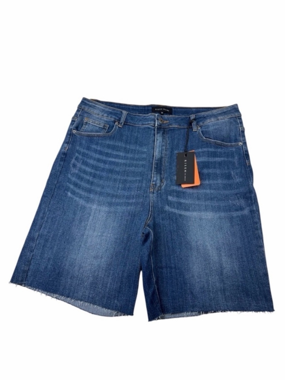 Risen High Rise Raw Hem Mid Thigh Shorts 3XL